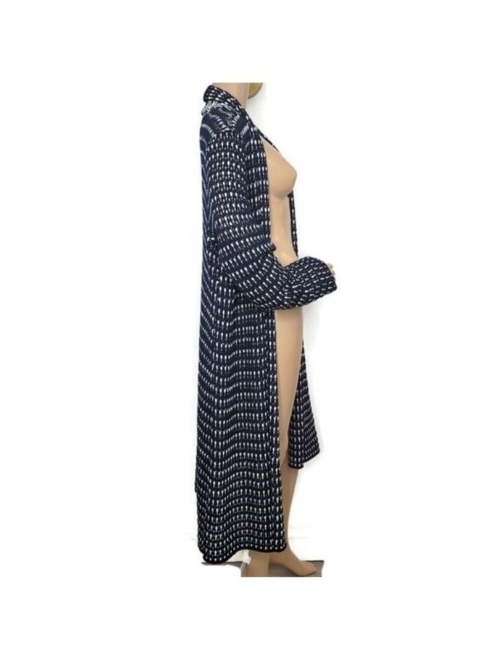St. John Collection Long Open Knit Blue & White Cardigan Sweater Womens Size L - Picture 5 of 8